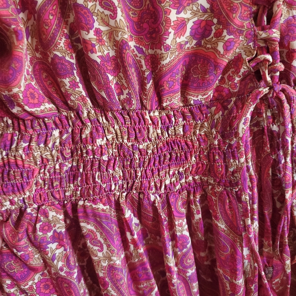 Karma Highway Paisley Maxi Dress w/ Large Flutter Sleeve OS Boho Festival 70s - Picture 8 of 16